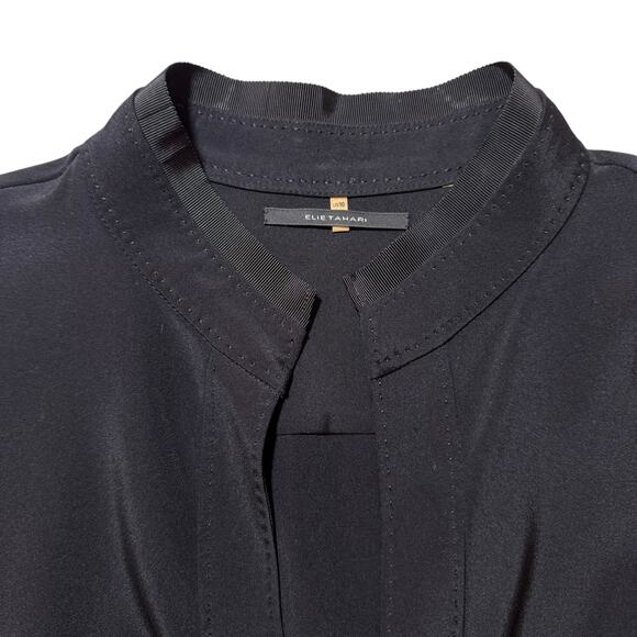 Elie Tahari Short Sleeve Dress Silk Blend Ruched Bust Snap Placket Black Size 10 - Picture 6 of 9